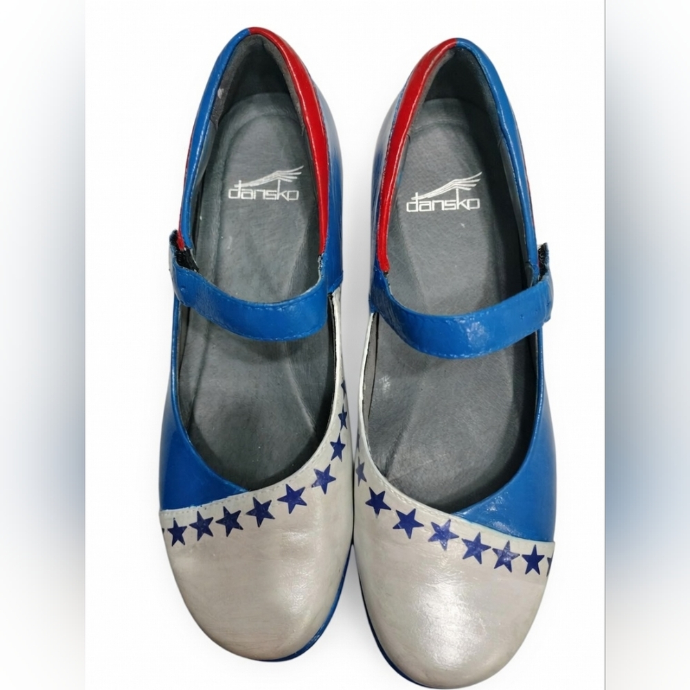 Artsy DANSKO Mary Janes - Red White Blue Stars Americana Shoes size 7.5
